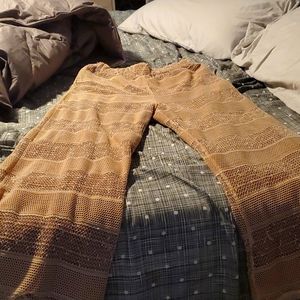 Rye wide leg sparkly pants with sheer outer lining and brown inner lining